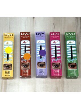 Lot 5 NYX Vivid Brights Matte Liquid EYELINER Lilac Red Pink Yellow Green NIB